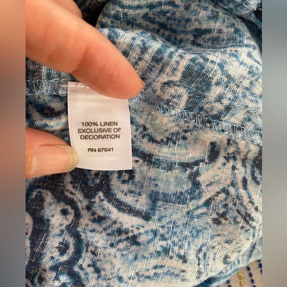 J. Jill Love Linen Dress Women Sz Large Petite Indigo Blue Paisley Waves A-line - Picture 10 of 11
